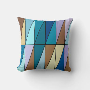 Modern Geometric Triangles, Blue and Coffee Brown Cushion