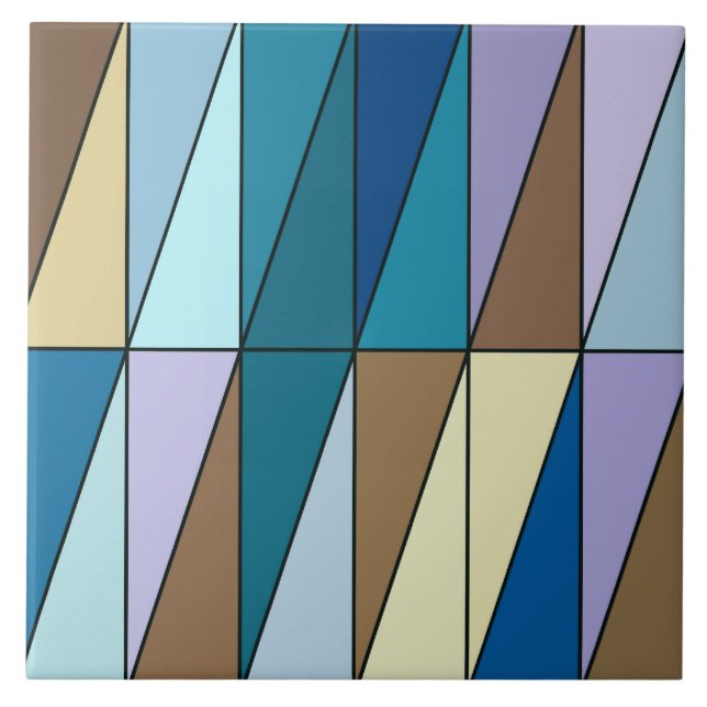 Modern Geometric Triangles, Blue and Coffee Brown Tile (Front)