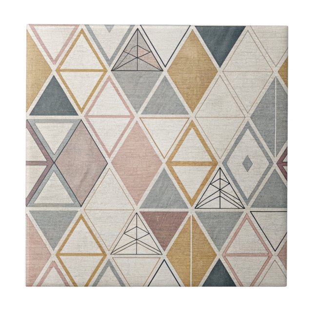 Modern Geometric Triangles & Diamonds Abstract Art Tile (Front)