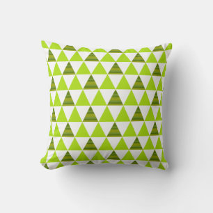 Modern Geometric Triangles Green & White Pattern Cushion
