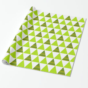 Modern Geometric Triangles Green & White Pattern Wrapping Paper