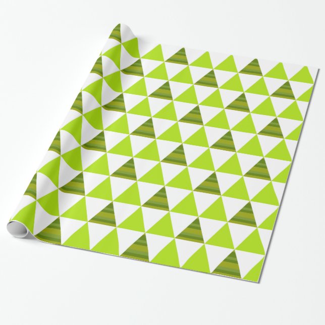 Modern Geometric Triangles Green & White Pattern Wrapping Paper (Unrolled)