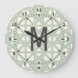 Modern Geometric Triangles in Moss & Grey Large Clock