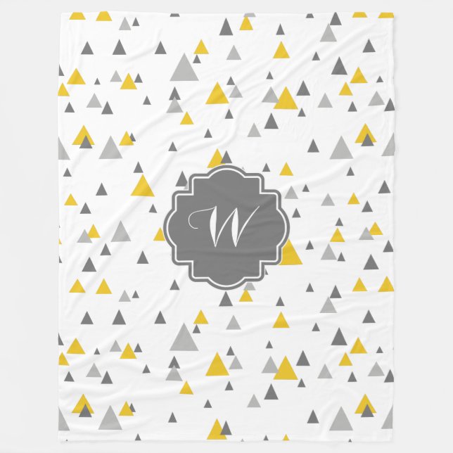 Modern Geometric Triangles Pattern Grey & Yellow Fleece Blanket (Front)