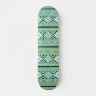 Modern Geometric Tribal Green Blue Pattern Skateboard