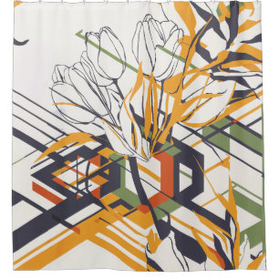 Modern Geometric Tulip Line Art Pattern (2) Shower Curtain