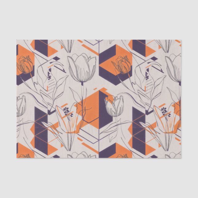 Modern Geometric Tulip Line Art Pattern (5) Tissue Paper (Front)