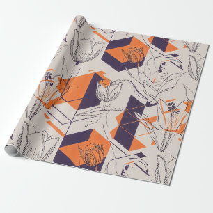 Modern Geometric Tulip Line Art Pattern (5) Wrapping Paper