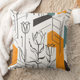 Modern Geometric Tulip Line Art Pattern Cushion