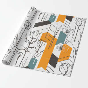 Modern Geometric Tulip Line Art Pattern Wrapping Paper