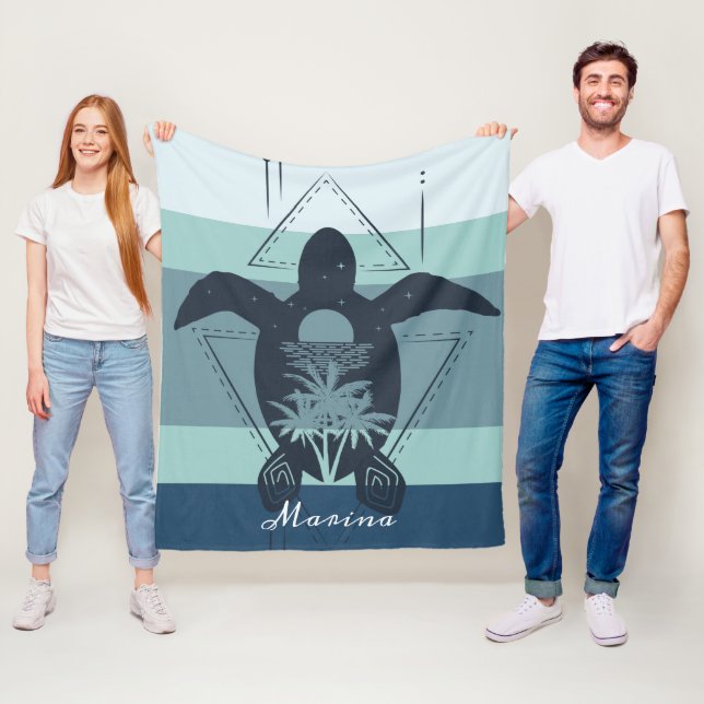 Modern Geometric Turtle Personalised Fleece Blanket (In Situ)
