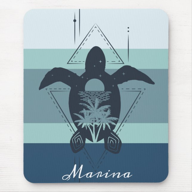 Modern Geometric Turtle Personalised Mouse Mat (Front)