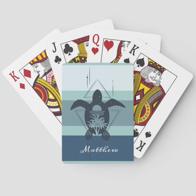 Modern Geometric Turtle Personalised Playing Cards (Back)