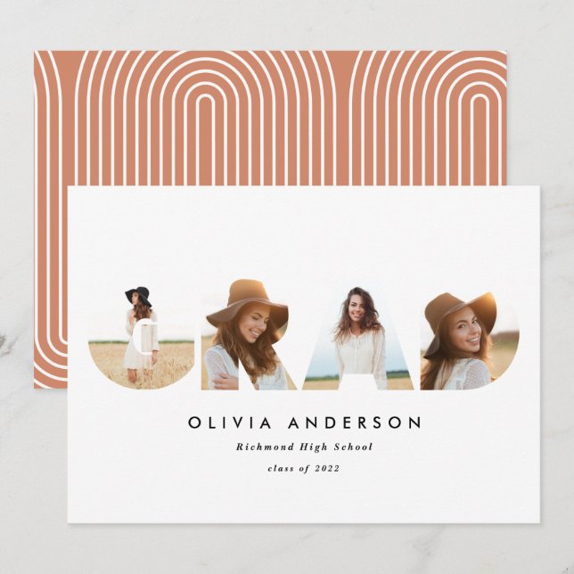 Modern geometric typography multi photo graduation (Front/Back)