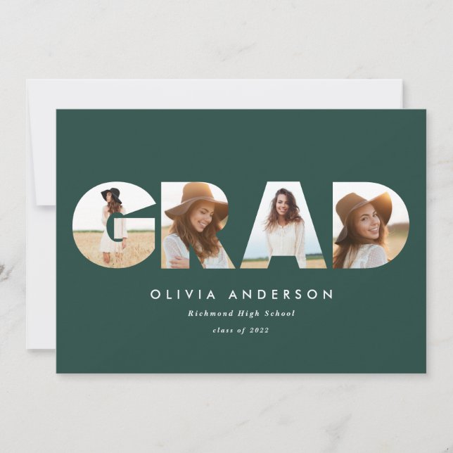 Modern geometric typography multi photo graduation announcement (Front)