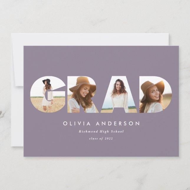 Modern geometric typography multi photo graduation announcement (Front)