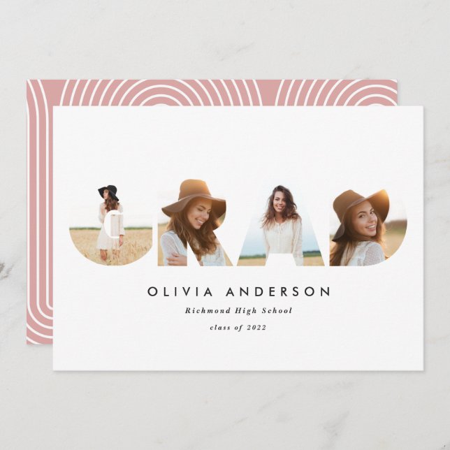 Modern geometric typography multi photo pink girly (Front/Back)