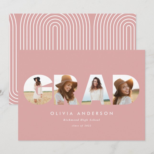 Modern geometric typography multi photo pink girly (Front/Back)