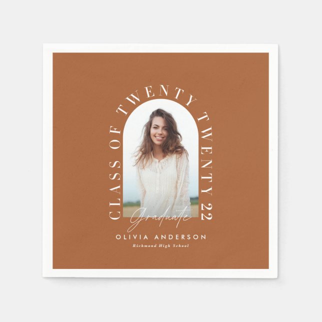 Modern geometric typography photo arch graduation napkin (Front)