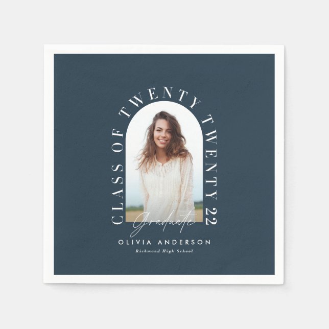 Modern geometric typography photo arch graduation  napkin (Front)