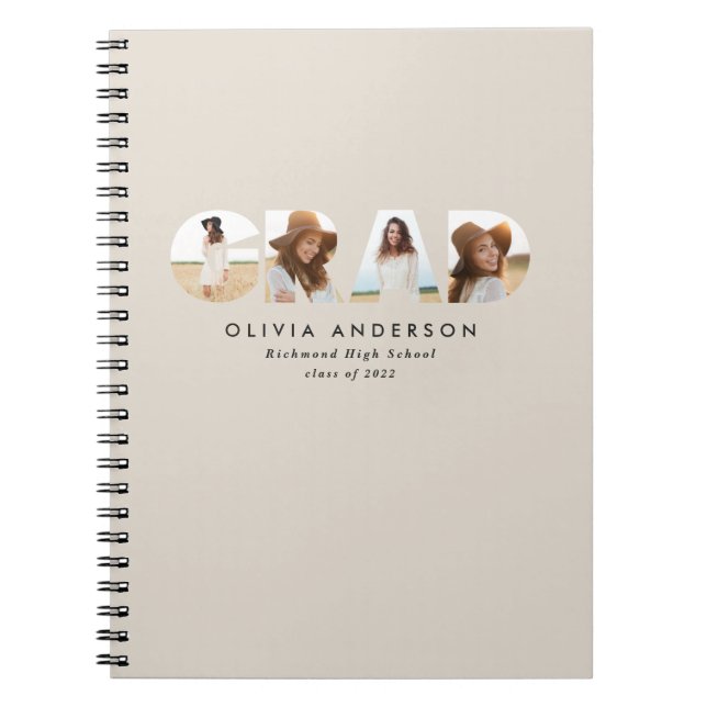 Modern geometric typography photo arch graduation notebook (Front)