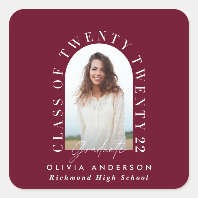 Modern geometric typography photo arch graduation square sticker (Front)