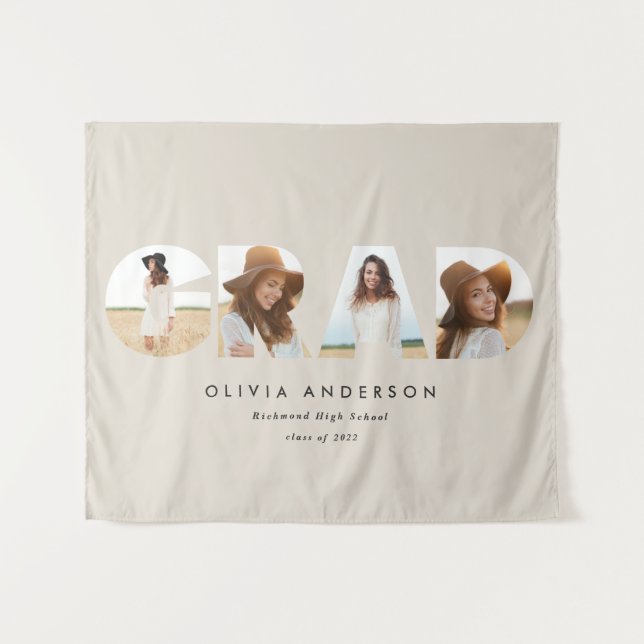 Modern geometric typography photo arch graduation tapestry (Front (Horizontal))