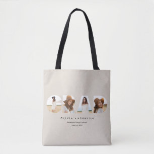 Modern geometric typography photo arch graduation tote bag