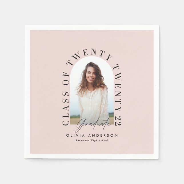 Modern geometric typography photo arch pink napkin (Front)