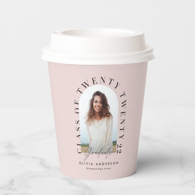 Modern geometric typography photo arch  pink  paper cups (Back)