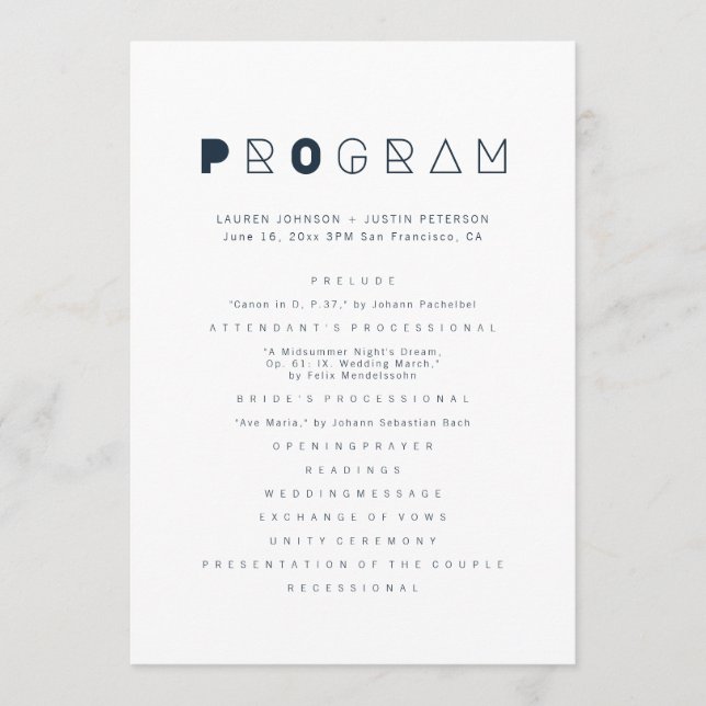 Modern + Geometric Typography Wedding Programme (Front)