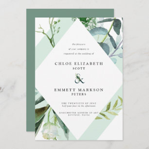 Modern Geometric Watercolor Botanical Wedding Invitation