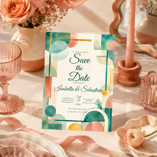 Modern Geometric Watercolor Wedding Save The Date