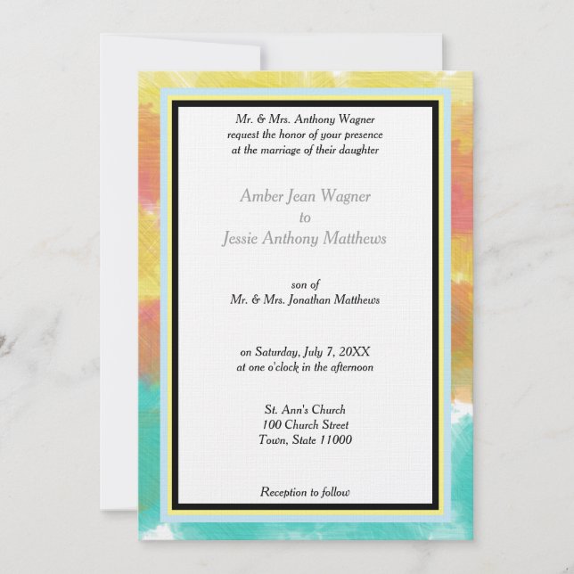 Modern Geometric Watercolors Framed Wedding Invitation (Front)
