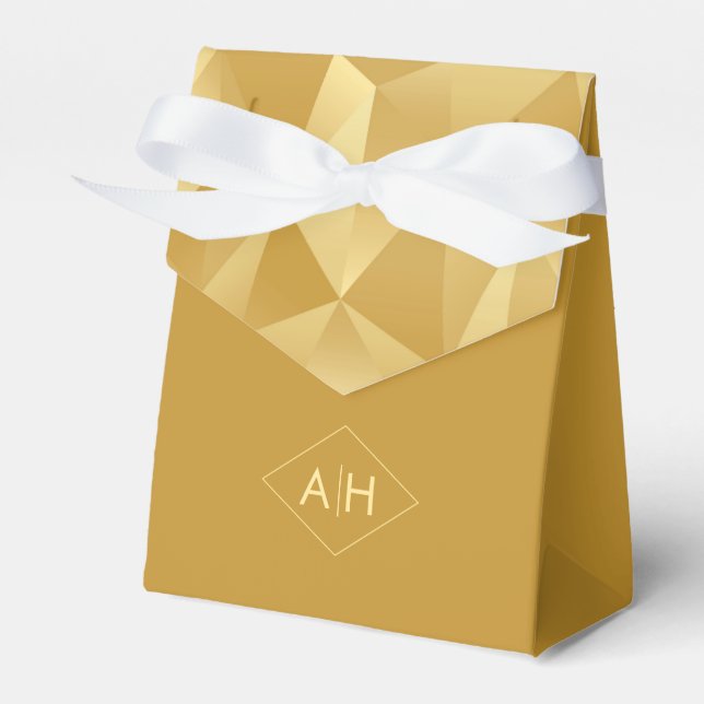 Modern Geometric Wedding Favour Box in Gold Polygo (Front Side)