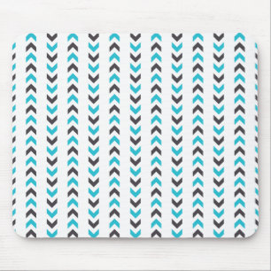 Modern Geometric White & Blue Arrows Pattern Mouse Mat