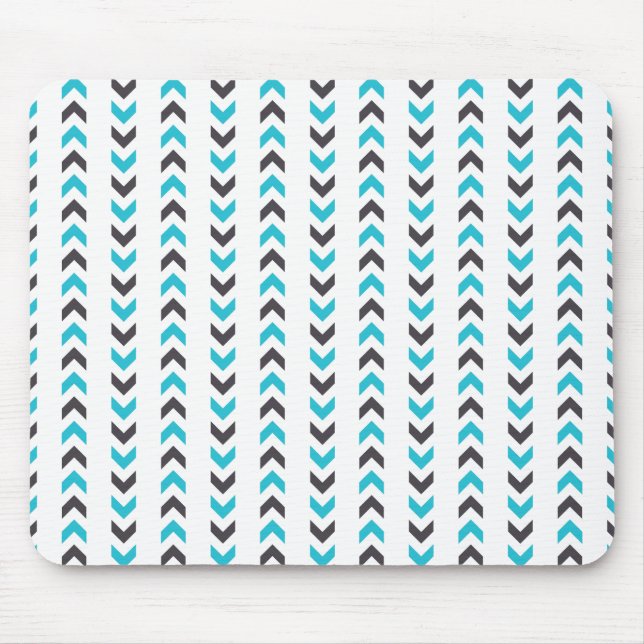 Modern Geometric White & Blue Arrows Pattern Mouse Mat (Front)