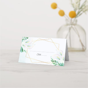 Modern Geometric White Calla Lily Floral Wedding Place Card