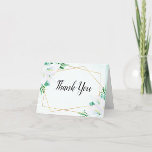Modern Geometric White Calla Lily Floral Wedding Thank You Card