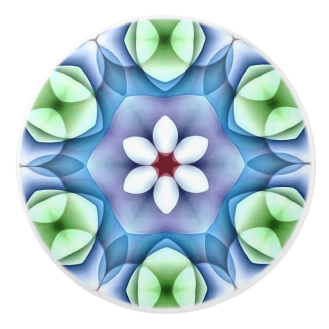 Modern Geometric White Daisy Ceramic Knob (Front)