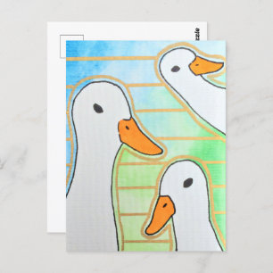Modern Geometric White Ducks Postcard