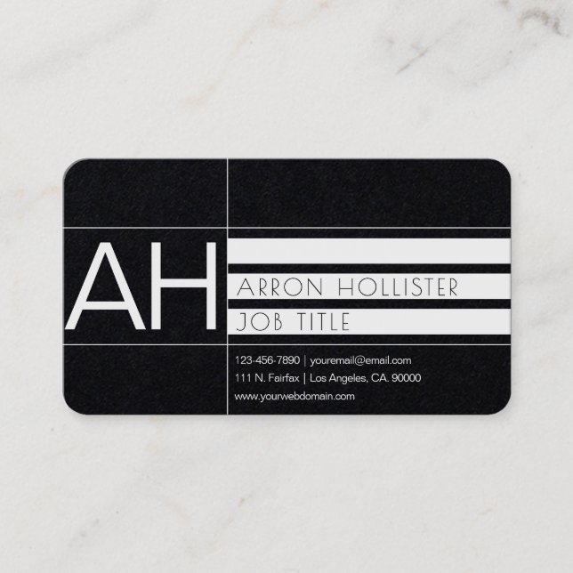 Modern Geometric White Print/Premium Black Paper Business Card (Front)
