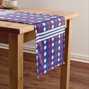 Modern Geometric White Red Diamond Stripe Pattern  Short Table Runner