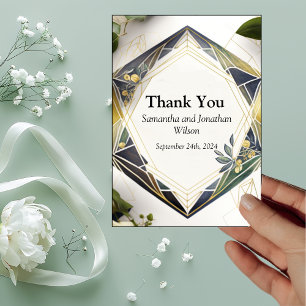 Modern Geometric with Small Flowers Thank You Card