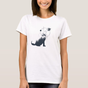 Modern Geometric Wolf Forest Double Exposure T-Shirt