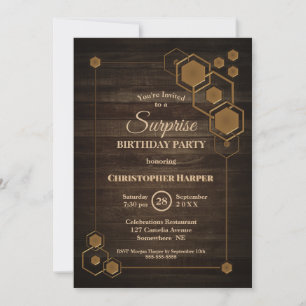 Modern Geometric Wood Surprise Birthday Party Invitation