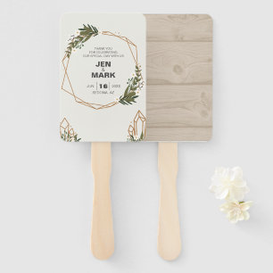 Modern Geometric Woodsy Wreath Wedding Invitation. Hand Fan