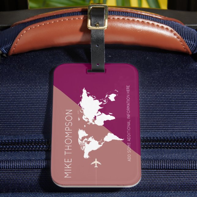 Modern Geometric World Map Travel  Luggage Tag (Front Insitu 2)