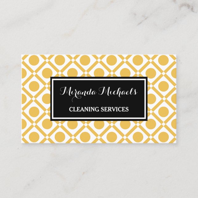 Modern Geometric Yellow and Black Cleaning Service Business Card (Front)