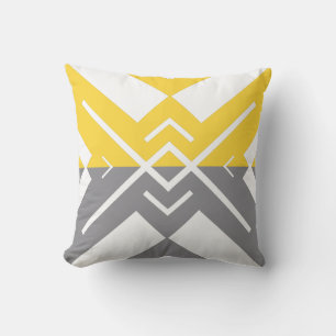 Modern geometric yellow grey colour block cushion